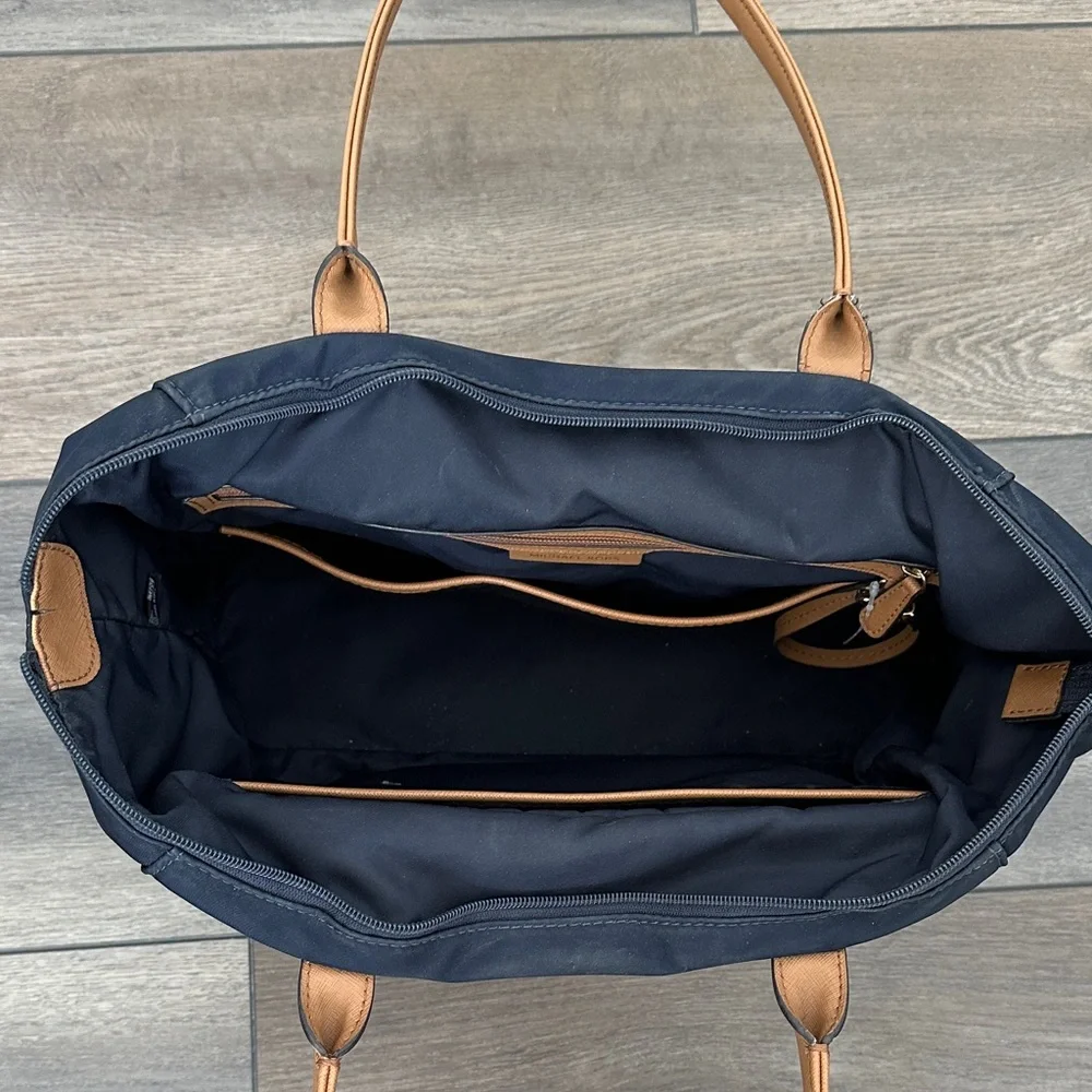 Michael Kors Dark Blue Tote with Tan Handles